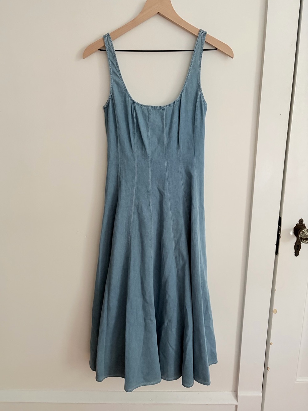 STAUD // wells light denim midi dress 4